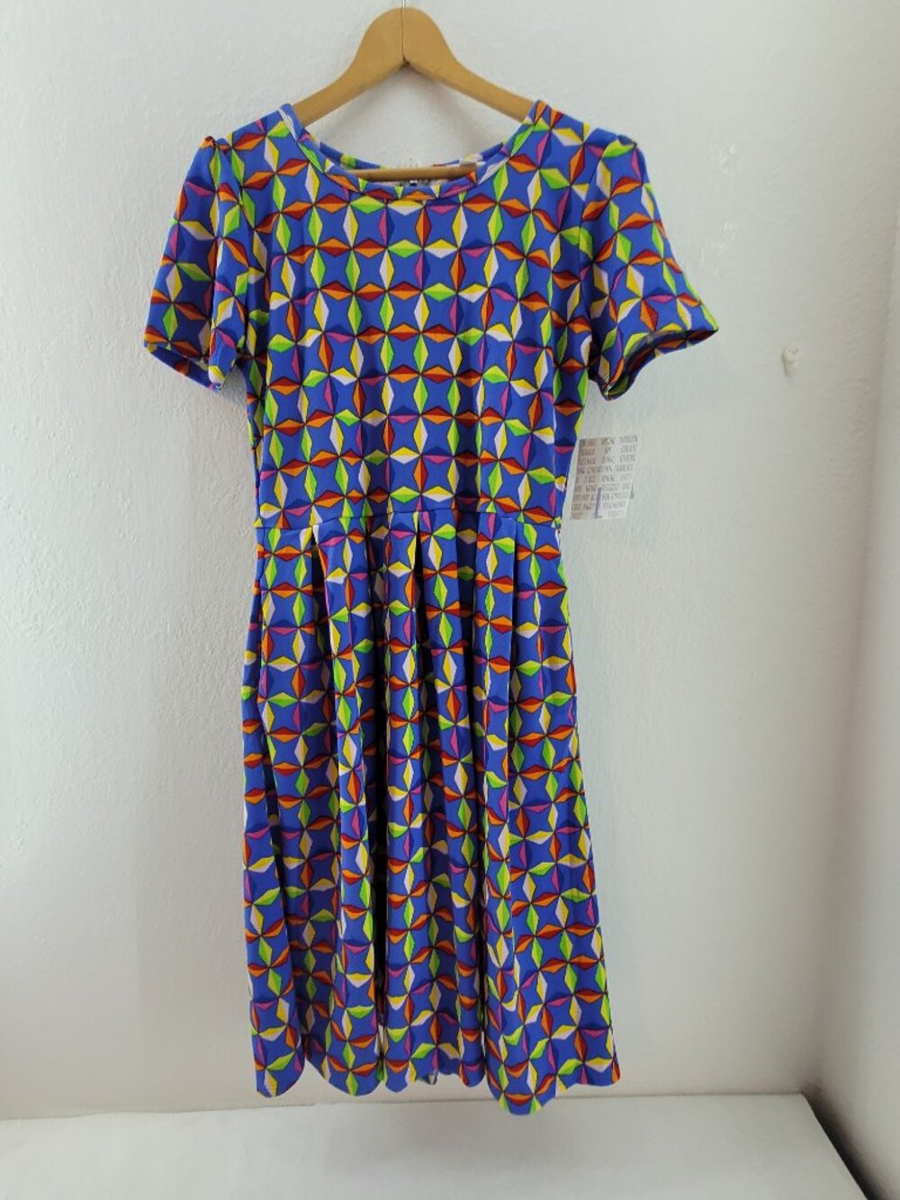 LuLaRoe Amelia Dress Women's L Blue Pockets Stretch A-Line Office Church NEW